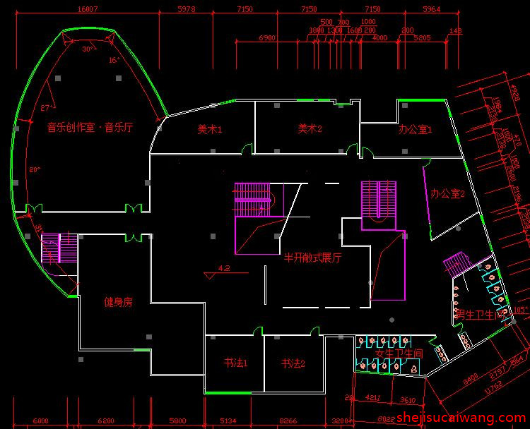 大学生青少年活动中心cad建筑施工图纸